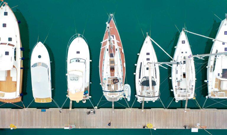 Boats moored at a marina
